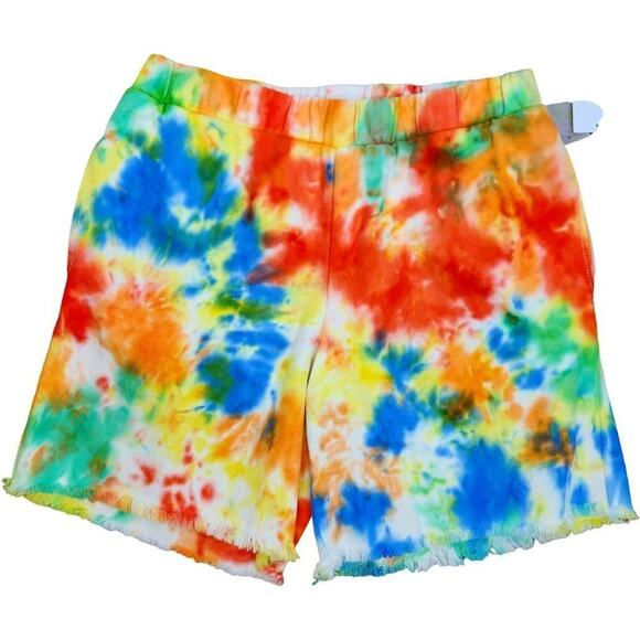 NWT BP. Womens Small Tye-Dye Elastic Waist Shorts Raw Hem Pockets HIgh Waist